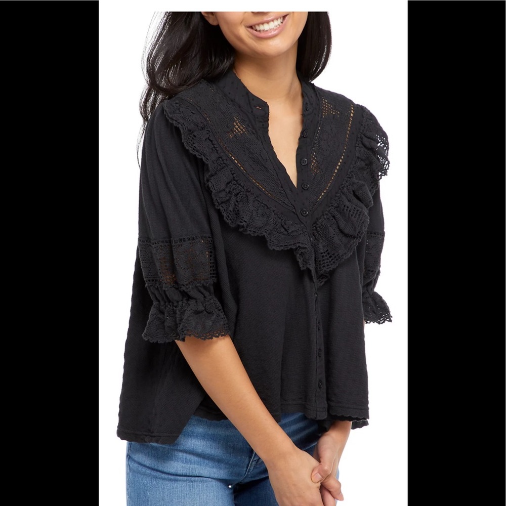 Free People charcoal Gray blouse